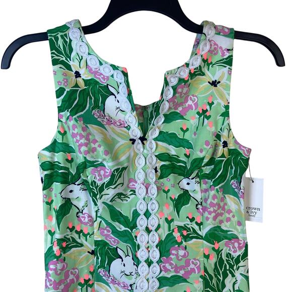 Crown & Ivy Size 2 Shift Dress Embroidered Easter Bunny Holidays Preppy NWT - Picture 2 of 11